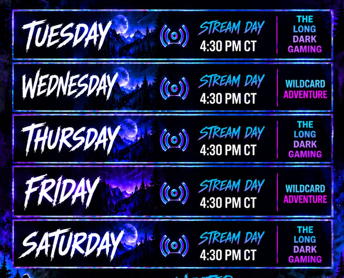 KnightW0lf4 Tuesday through Saturday stream schedule at 4:30 PM Central Time